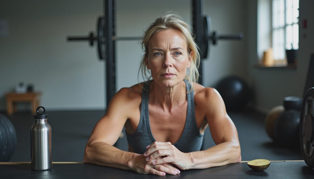 Focused woman representing strength training for muscle preservation in a gym.webp