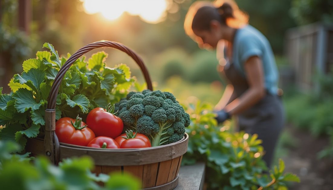 Freshly harvested garden vegetables on a wooden bench symbolizing metabolic nourishment and adequate fueling.webp