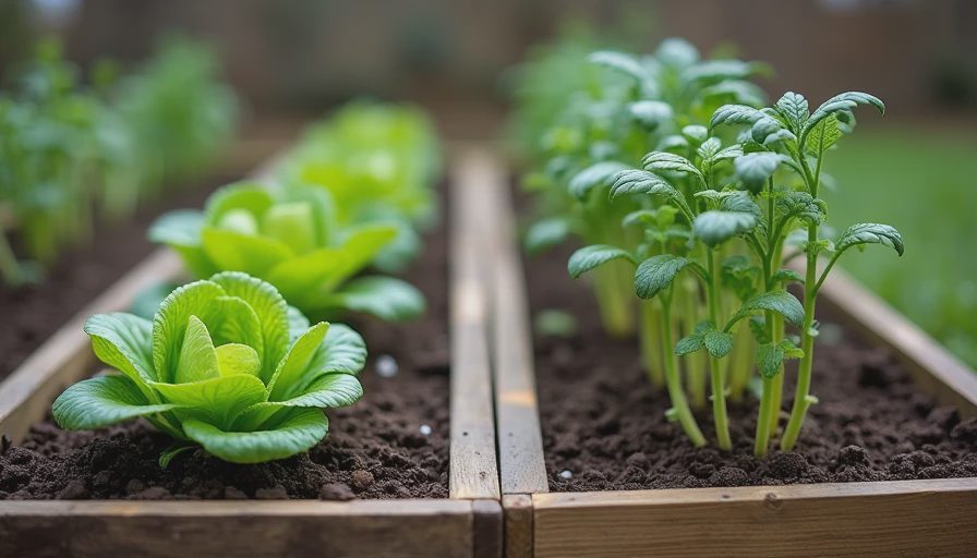 Side-by-side comparison of healthy vs leggy vegetable garden beds showing the effects of forced growth.webp
